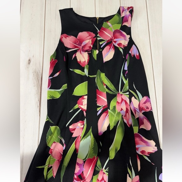 NWT Dress Barn Pink and Green Fit and Flare Pleated Dress Sz 16